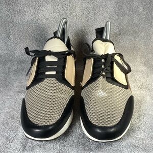 Massini‎ Shoes Womens Size 9M Leather Flocked Lace Up Black Silver Gold